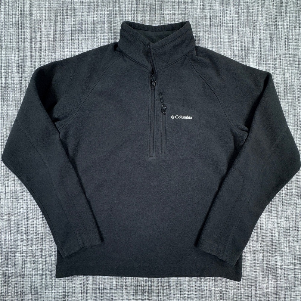 Columbia Fast Trek III Mens Large Black Half Zip Fleece Pullover Chest Pocket